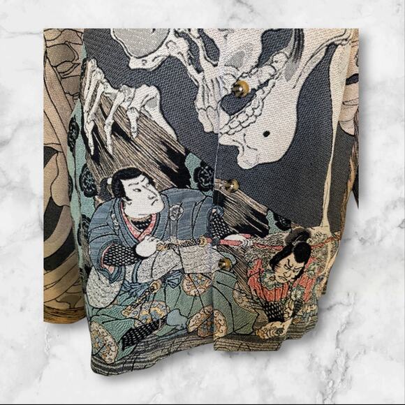 Rebel Vengeance Ukiyo-e Skeleton Print Button Jacket XXL Asian Art Graphic - Picture 7 of 8